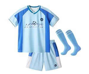 Volunboy Boys 3pcs Football Jersey Kit, Quick-Dry Active Sports Set for Fan Gift, Match & Training, 3-8Y (Tag Size 130,5-6 Years,Blue)