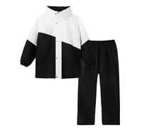 Volunboy Kids Waterproof Suit, Hooded Raincoat Jacket and Trousers Set Puddle Suit with Zip for Boys Girls 8-14 Years(13-14 Years,Black White,4XL)