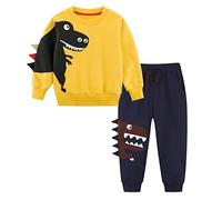 Volunboy Toddler Boy Sweatshirt Jogging Bottoms 2PCS Outfits, Dinosaur Jumper Long Sleeve Top Pants Clothing Sets(Yellow,2-3 years,Tag size 100)