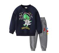 Volunboy Toddler Boy Sweatshirt Jogging Bottoms 2PCS Outfits, Dinosaur Jumper Long Sleeve Top Pants Clothing Sets(Black,2-3 years,Tag size 100)