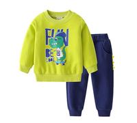 Volunboy Toddler Boy Sweatshirt Jogging Bottoms 2PCS Outfits, Dinosaur Jumper Long Sleeve Top Pants Clothing Sets(Green,2-3 years,Tag size 100)