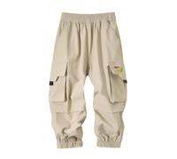 Volunboy Toddler Boys Cargo Pants with Dino Embroidery - Quick-Dry Pull On Elastic Waist Joggers for Ages 2-6(Tag Size 110,3-4 Years,Khaki)