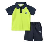 Volunboy Toddler Boys Summer Clothes, Short Sleeve Polo Shirt Tops & Shorts Activewear Casual Sport Outfits 1-6 Years(Green Shark,2-3 Years,Tag Size 100)