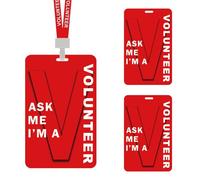Volunteer Lanyards with PVC Plastic Card Pass Volunteer Identification ID Badges Breakaway Badge Holders for Company Exhibition Guest School Activities, Fundraising, Church, School, Events (Red)