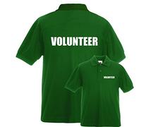 Volunteer Printed Green Polo Shirt, Event Clothing, Staff Work Wear, Xlarge