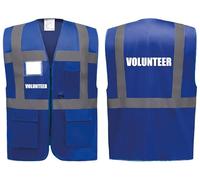 Volunteer Superior Zipped Hi Vis Vest High Visibility Safety Waistcoat Pockets Reflective Bands Event Staff, Event Support, 12 Colour Options, Brook Hi Vis (Blue, Medium)