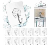Volunx 15 PCS Heavy Duty self Adhesive Clear Hooks Clear Waterproof 15kg 33lb Plastic Strong Sticky Hook for Bathroom Kitchen Wall Door Metal, Tiles, Wood, Ceramic to Make Garland