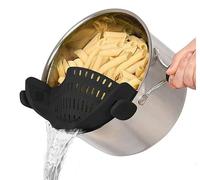 Volunx Black Strainer Pan Silicone Clip on Pot Drainer Fruit Colander Food Filter Kitchen