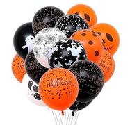 Volunx Halloween 10pcs Latex Balloons 11" Black Orange White Spooky Decorations Cobweb Pumpkin Party
