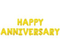 Volunx Reusable Happy Anniversary Gold Foil Balloon Banner, Décor Halloween Ballon Include Hanging Ribbon & Inflating Tube, Balloons 16”