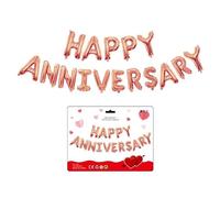 Volunx Reusable Happy Anniversary Rose Gold Foil Balloon Banner, Décor Halloween Ballon Include Hanging Ribbon & Inflating Tube, Balloons 16”