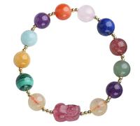 VOLURE Thoughtful Gift,Pixiu Bracelet Multi-Gem Crystal Gemstone Strawberry Quartz Bracelet Balancing Crystal Bracelet Pi Yao Amulet Warding-Off Evil Spirits Cinnabar, One Size, Plastic, Agate