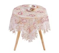 VOLURE Vintage Lace Tablecloth, French Shabby Chic Lace Embroidered Floral Square Tablecloth Macrame, Multicolor(White and Pink)