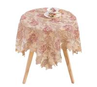 VOLURE Vintage Lace Tablecloth, French Shabby Chic Lace Embroidered Floral Square Tablecloth Macrame, Multicolor(Brown and Pink)