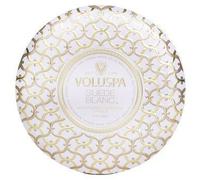 VOLUSPA 3 Wick Decorative Tin Candle Suede Blanc 340g
