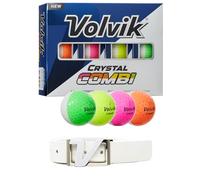 Volvik New Crystal Combi Dual Color Golf Balls 1 Dozen Bundle with Genuine Italian Real Solid Leather Belt (White), Unisex