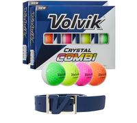 Volvik New Crystal Combi Dual Color Golf Balls 2 Dozen Bundle with Genuine Italian Real Solid Leather Belt (Navy), Unisex