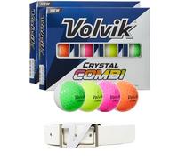 Volvik New Crystal Combi Dual Color Golf Balls 2 Dozen Bundle with Genuine Italian Real Solid Leather Belt (White), Unisex