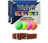 Volvik New Crystal Combi Dual Color Golf Balls 2 Dozen Bundle with Genuine Italian Real Solid Leather Belt (Brown), Unisex
