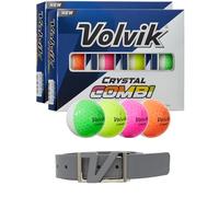 Volvik New Crystal Combi Dual Color Golf Balls 2 Dozen Bundle with Genuine Italian Real Solid Leather Belt (Grey), Unisex