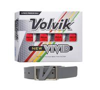 Volvik New Vivid 3-Piece Premium Matte Finish Golf Balls 1 Dozen (Pink Color 12 Balls) Bundle with Volvik 100% Genuine Italian Real Solid Leather Belt (Grey)