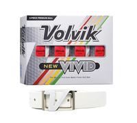 Volvik New Vivid 3-Piece Premium Matte Finish Golf Balls 1 Dozen (Pink Color 12 Balls) Bundle with Volvik 100% Genuine Italian Real Solid Leather Belt (White)