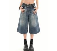 VOLYMOON Men's Blue Y2k Baggy Jean Shorts, Medium