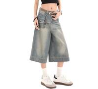 VOLYMOON Y2k Baggy Jean Shorts Jorts Y2k Hip Hop Shorts Skater Jeans Grunge Jorts Aesthetic Pants, Cyan Blue, Medium