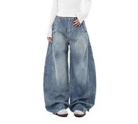 VOLYMOON Y2K Vintage Baggy Jeans Fashion Graphic Causal Straight Leg Denim Pants, Light Blue, XXL