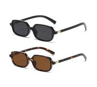 VOLZIOTUS Rectangle Sunglasses Womens Trendy Cool Style Small Narrow 90s Retro Rave Rectangular Sunglasses for Women Men, Black-tortoise, Standards