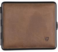 Vom Hofe Cigarette Case 18 King Size / Metal Soft Leather Dark Brown / Black Frame / 83 mm Wide / Elastic Strap / Made in Germany