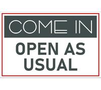 Vome in, open as usual, gray and red sign - 1mm flexible Plastic sign (200mm x 150mm)