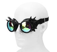 Vomeko Kaleidoscope Rave Glasses,Steampunk Goggles,Crystal Rainbow Kaleidoscope Rave Glasses for Festival Cosplay Accessories(black)