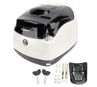 Vomeko Motorcycle Rear Case with Lock and Key, 38L Retro W aterproof Top Box, Universal Fit Tail Box for Electric Bikes Scooters Motorcycles (White + Black)
