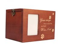 Vomeko Pet Urns for Dog or Cat Ashes,Pet Wood Urn Box,Memorial Wooden Pet Ashes Casket with Carved P AW Pattern and Text,with Photo Frame,for Loss Pets