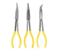 Vomeko Set of 3 Carbon Steel Mechanic Pliers with 11" Long Elbow, Straight, Long Nose Tip, 45° and 90° Angles, Non Slip Handle Ideal for Mechanics,Compatible with Craftsman,DeWalt,and Stanley Brands.