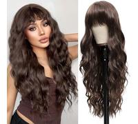 Vomella Dark Brown Wig with Bangs 26 Inches Long Curly and Wavy Wigs for Women Natural Looking Heat Resistant for Daily Party Cosplay