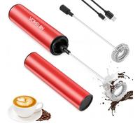 VOMELON Milk Frother, Rechargeable Battery Operated Frother for Coffee,Portable Drink Mixer with 2 Stainless Steel Whisk Heads,Milk Foamer for Keto Coffee, Latte, Cappuccino, Hot Chocolate,Rube Red