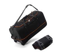 Vomgomfom 32" 110L Expandable 140L Duffle Bag with 2-Inline Wheels, Foldable Extra Large Sport Bag with Multi-Handles, Black-Orange