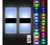 VOMI Battery Operated Wall Lights RGB Dimmable with Remote Control, 2 Pcs Cordless USB Rechargeable Magnetic Wall Lamp Acryl Wall Sconce Lighting for Bedroom Children's Room Hallway Stairs