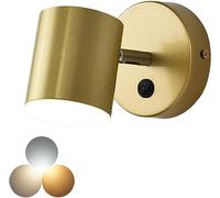 VOMI Bedside Lamp with Switch Wall Lights for Bedrooms Dimmable Wall Lamp LED Metal Rotatable Wall Sconces Tricolor Adjustable Spotlight Reading Lighting for Study Room Living Room Kitchen,Gold