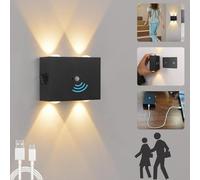 VOMI Wireless Rechargeable Wall Lamp, Indoor Motion Detector Sconce, 4W Aluminium Wall Light Magnetic Corridor Light with 4000mAh Batteries, Black
