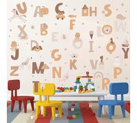 Vomika Animal Alphabet Wall Art Decals, 26 Uppercase Alphabet Letter Wall Stickers with Cute Animals, Peel and Stick Wall Stickers for Kids Nursery Bedroom Living Room Decor