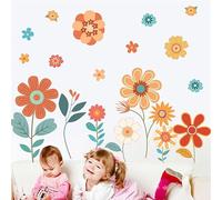 Vomika Colorful Flower Wall Stickers, Removable Flowers Wall Decals, Petals and Leaves DIY Peel and Stick Art Wall Decor Mural, Suit for Classroom Kids Bedroom Living Room Kitchen Home Decoration