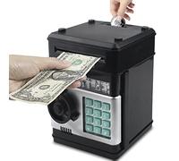 Vommery Electronic Money Box with Password Protection, Mini ATM Safe Coin Banks Toy, Auto Paper Money Scroll Saving, for Children and Teens to Encourage Saving Habits (Black)