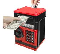 Vommery Electronic Money Box with Password Protection, Mini ATM Safe Coin Banks Toy, Auto Paper Money Scroll Saving, for Children and Teens to Encourage Saving Habits (Black-Red)