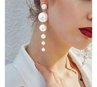 VOMONO Women Earrings Pearls Long Dangle Ear Cuff Stud Earrings Eardrop Jewelry Gift for Women Girls White