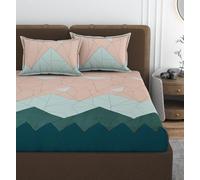 VOMZER 300 TC Elastic Fitted Printed Bedsheets Queen Size with 2 Pillow Covers | Double Bed with All Around Elastic, Size 60 x 78 x 10 Inches (Pasta Green)