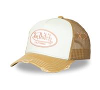 Von Dutch Baseball Trucker Cap, Beige and Light Blue, Cotton and Breathable Mesh, Adjustable, California Vintage Design, Unisex, for Casual and Sports Use, 19 x 19 x 12 cm