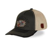 Von Dutch Classic Trucker Cap, Black and Beige, Breathable Mesh, with Embroidered Wolf Patch